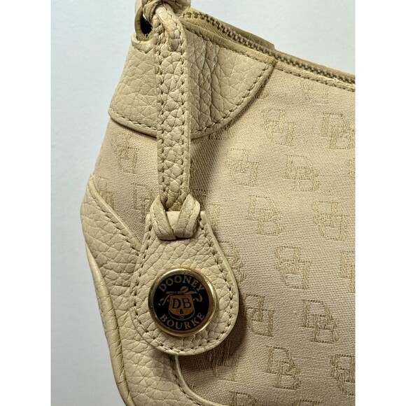 Dooney & Bourke handbag Beige Shoulder bagLeather & Signature Logo Fabric Hobo - Picture 3 of 16